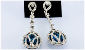 Butler & Wilson Style Pear Shaped Blue and White Crystal Statement Earrings, large simulated blue