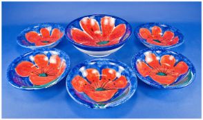 Bellini Piu Italian Hand Painted Set Of 1960`s Art Work And Bowls. Six in total. Decorated in