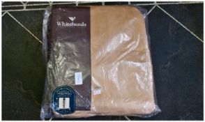Pair of Full Length Gold/Beige Colour Luxury Curtains, in original packaging. Unused. 104 inches