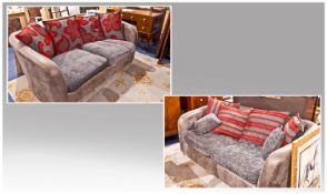 A Good Quality Modern Pair of Mottled Grey Leather Two Seater Sofas with upholstered cushions and