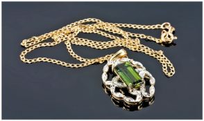 9ct Gold Pendant Set With Green Tourmaline, In Openwork Setting, Suspended On A 9ct Gold 18 Inch