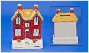 Staffordshire 19th Century Money Box in the form of a red brick house. c.1830`s. 5 inches high and