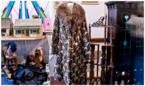 Ocelot Piece Coat with Arctic Fox Collar, the ocelot pieces arranged in honeycomb fashion to the A-