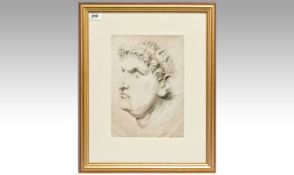 Pencil Drawing Of The Head Of Emperor Nero, Crowned, after the antique. Circa 1800. Mounted &
