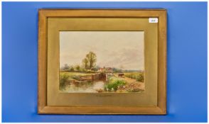 Ed Norton Watercolour, Entitled `Lock Near Worcester` Signed & dated 1910. 11x14``. Original gold