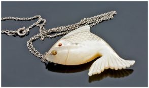 Mother Of Pearl Pendant, Modelled In The Form, Of A Fish. 31 x 48mm