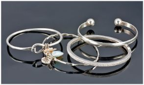 Collection Of 4 Silver Bangles, Various Hallmarks