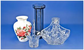 Royal Doulton `Rhododendron` Flower Vase together with two glass baskets and tinted glass vase.