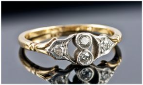 Art Deco 18ct Gold And Platinum Set Diamond Ring. Marked 18ct. Diamonds of good colour and clarity.