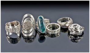 Collection Of 6 Silver Rings, 3 Stone Set