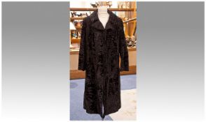 Black Shorn Persian Lamb Full Length Coat, self lined collar with revers, boned to the collar