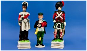 Unmarked 20th Century Hand Painted Ceramic Figures, 3 in total. 1). Scotch Soldier, 14 inches high.