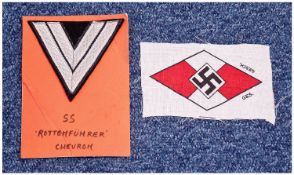 WW2 Hitler Youth Arm Badge, together with SS ``Rottemfuhrer`` chevron.