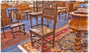 17th Century Lancashire Carved Oak Back Stand Chair, with a typical carved cresting to the back top