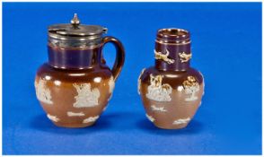 Royal Doulton Miniature Vase And Silver Plated Lidded Jug. Shapes 3305 and 1305. With applied