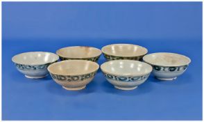 Tek Sing Cargo Set of Six Blue and White Rice Bowls, early 19th century Chinese porcelain salvaged