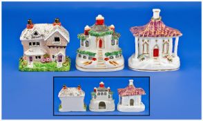 Staffordshire 19th Century Pottery Houses, 3 in total. Circa 1830`s. Various shapes & sizes.