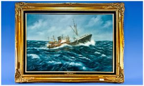 Keith Sutton 1924-1991. Traveller - Wrye Defence in Rough Seas. Oil on canvas, signed and dated. 20
