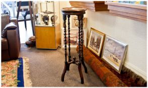 Victorian Oak 1 Tier Plant Stand on barley twist supports & turned cross stretchers. 42`` in