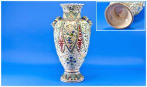 Large Satsuma Polychrome Enamelled Vase of ovoid shape on circular spread foot, with two small,