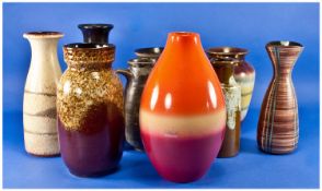 Collection Of 9 Studio Art Pottery Vases, Various heights.