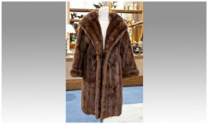 Mid Brown Shadow Stripe Three-Quarter Length Marten Fur Coat, vintage style shawl collar set