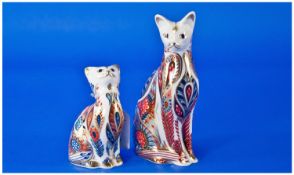 Royal Crown Derby Paperweights, 2 in total. Siamese Cat and Kitten. Retired 2001. With gold