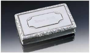 Early Victorian Nathaniel Mills Silver Snuff Box, Of Rectangular Form With Reeded Sides, Moulded