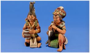 Two Aztec `Hechoen, Mexico God` Figures,  9.5 inches in height.