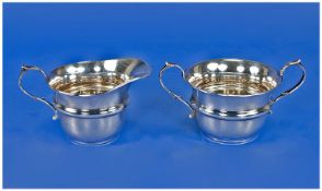 Silver 1930`s Matching Pair Two Handled Sugar Bowl and Milk Jug. Hallmarked Birmingham 1931. 5ozs