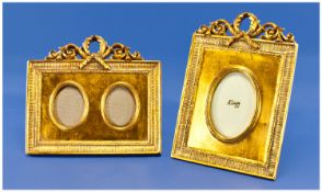 A Pair of Good Quality Modern Brushed Gold Finish Photo Frames, in the regency style. Sizes: 1). 8.