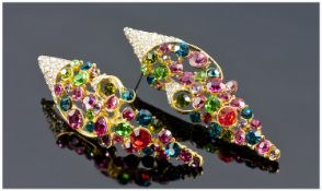 Butler & Wilson Style Multicolour Crystal Drop Earrings, the cornucopia shaped tops covered with