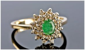 Ladies Vintage 9ct Gold Emerald and Diamond Cluster Ring. Fully hallmarked. Requires a good clean.