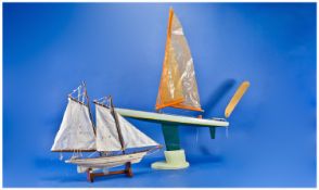 Two Model Yachts, Raised On Wooden Stands, Display Only, Tallest 25 Inches