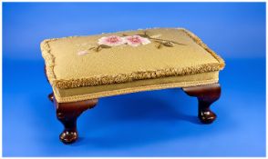 Footstool with embroidered floral decoration. 15x12``. 6.5`` in height
