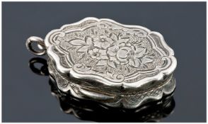 Victorian George Unite Silver Vinaigrette of Shaped Form with hinged lid and gilt pierced grille.