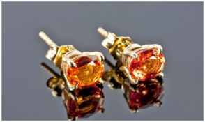 Pair Of 9ct Gold Stud Earrings Set With Fire Opals, Stamped 375