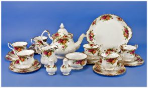 Royal Doulton `Old Country Roses` Teaset comprising teapot, 6 cups, saucers and side plates, sugar