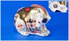 Royal Crown Derby Paperweight ``Mountain Bear``, with gold stopper, date 2003. Height 3.5 inches.