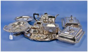 Selection of Good Quality Silver Plated Items including serving dishes, circular tray, teapot, salt