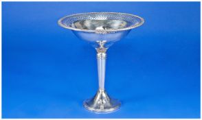 Silver Pedestal Dish. The dish with openwork and pierced borders. Raised on a singe plain column