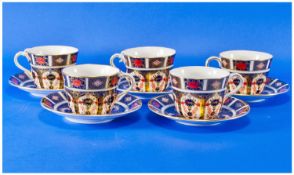 Royal Crown Derby Fine Old Imari Pattern, 1128, Set of 5 Cups and Saucers. Date 1996. Excellent