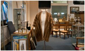 Honey Blonde Mink Stole, cape style back, wide to the shoulders, tapering to five skin wide fronts,