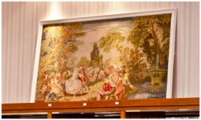 A Large Size French Style Hand Stitched Embroidery depicting frolicking couples dancing in a French