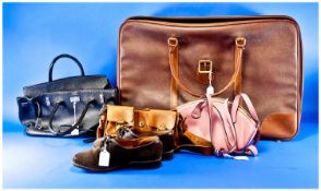 Selection of `Designer` Bags comprising Burberry Style suitcase, Hermes, Paris style black handbag,