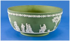 Wedgwood Green Jasperware Sacrifice Bowl mint condition. 4`` in height, 8`` in diameter. Boxed.