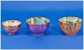 Two Aynsley Small Lustre bowls decorated with butterfly decoration together with Crown Devon `