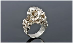 Silver Skull Ring With Hinged Jaw, Stamped 925, Ring Size N