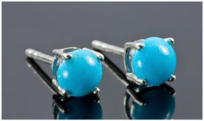 Turquoise Round Cabochon Stud Earrings, from the Sleeping Beauty Mine in Arizona, renowned for the