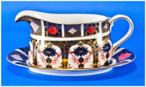 Royal Crown Derby Imari Pattern Gravy Boat and Stand. Pattern number 1128, date 1974. Excellent